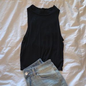 High-necked, Foreign Exchange black tank